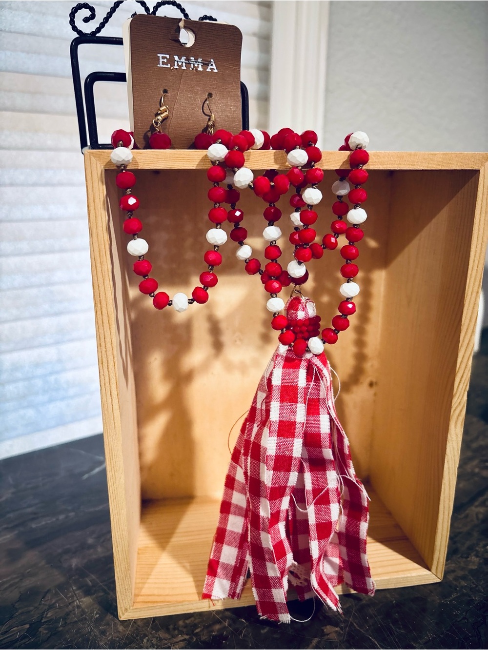 Christmas Red & White Beaded Necklace Set